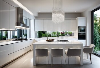 Fototapeta premium crystal clear water glass sleek modern table showcasing reflections brightness contemporary setting, clarity, surface, liquid, transparency, beverage, shine