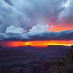 A storm cloud gathers over the Grand Canyon at sunset, Grand Canyon Storm, Storm Clouds