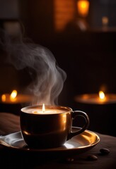 elegant minimalist coffee mug surrounded warm aroma coffee cozy setting enthralling beverage aficionados simple yet captivating vibes, warmth, style