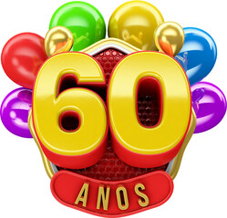 selo 3d feliz aniversário anos colorido.