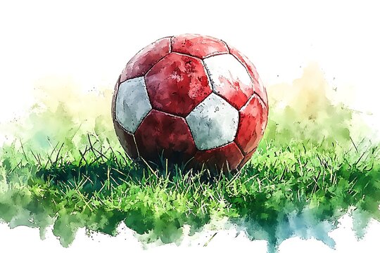 Watercolor Soccer Ball on Grass