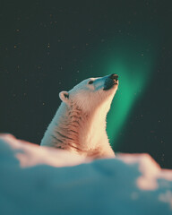 Obraz premium polar bear with northern lights in winter landscape, Cinematic Apex Predator, Amazing animal shots 