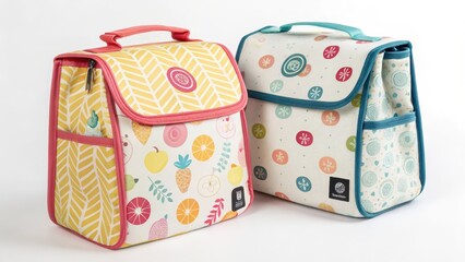 Insulated Lunch Bags, Fruit Pattern, White Background