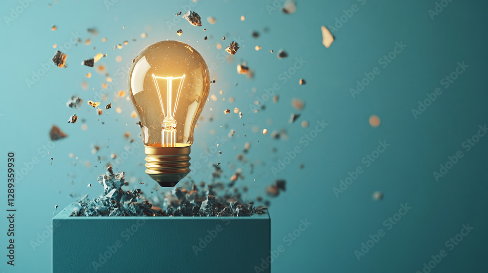 Aufkleber a floating lightbulb exploding with debris scattering, representing the concept of breaking barriers