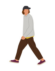 Young man walking. Handsome stylish guy in street fashion modern clothes side view. Cartoon male character Vector realistic illustration isolated