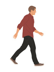 Young man walking. Handsome stylish guy in street fashion modern clothes side view. Cartoon male character Vector realistic illustration isolated