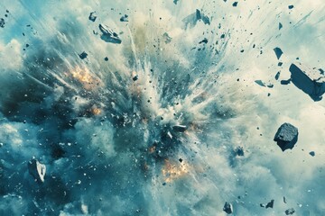 Fototapeta premium 爆発の瞬間と周囲の煙が広がる光景