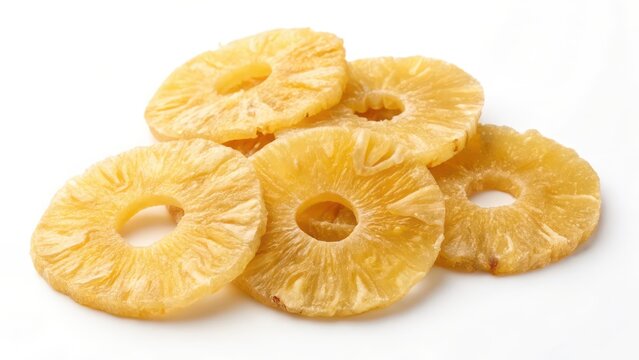 Dried Pineapple Rings on White Background