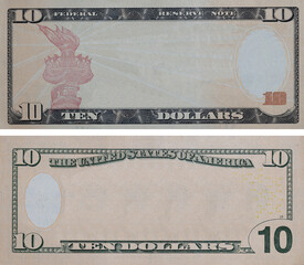 10 dollar bill with empty middle area