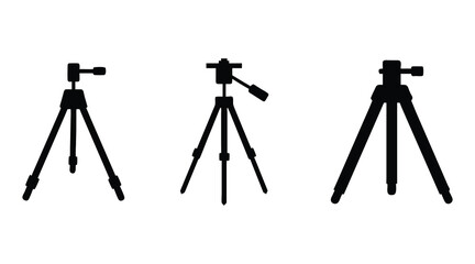 Camera Tripod Silhouette Icon Set - Photography Equipment Vector Illustration