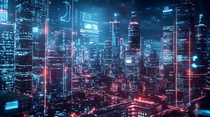 Naklejka premium Futuristic City Shielded by Cutting Edge AI Driven Firewalls