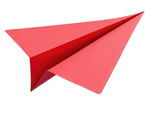 Red paper plane origami isolated on a blank white background