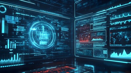 Futuristic Cyber Security Breach Scenario with Advanced Data Visualization Dashboard