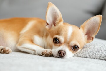 Obraz premium Chihuahua dog on colorful background, showing cute and playful expressions.