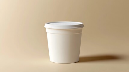 Isolated Yogurt Container with White Lid on Beige Background Product Shot