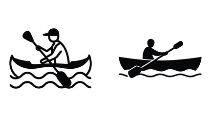 Naklejka premium Canoeing Silhouette Icon Set - Outdoor Water Adventure Vector Illustration