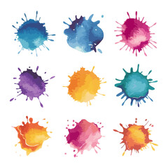 A collection of dynamic ink splashes in different color palettes. Ideal for abstract art, graphic design, and digital media.