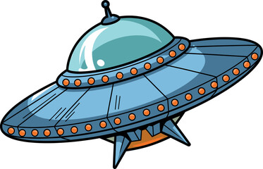 Cartoon Style UFO Spaceship Illustration with Futuristic Design .