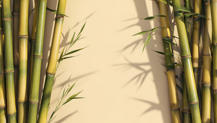 Bamboo stalks on beige background