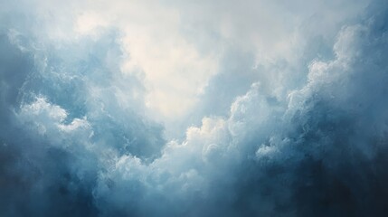 Fototapeta premium An atmospheric painting of fluffy clouds and clear blue skies
