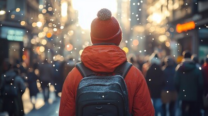 Energetic street scene with a diverse crowd under a bright sky, showcasing the dynamic nature of urban life with vibrant energy and motion