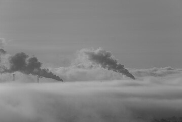 black and white photo of smoke on factory chimney (vers. 1)