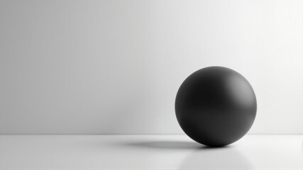 A black ball is sitting on a white surface