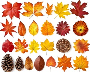 Fototapeta premium Autumn Leaves Collection on White Background