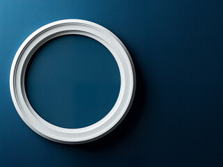 Obraz premium Decorative white Circular Picture Frame Mockup on blue background for interior design.