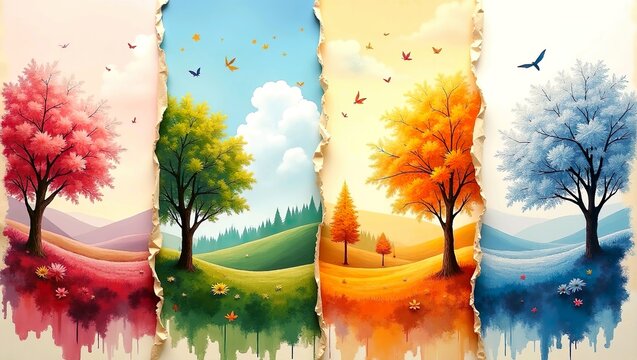 Paint art four saisons tree