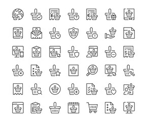 Shopping basket icons. Outline symbols collection. Premium vector line icons set