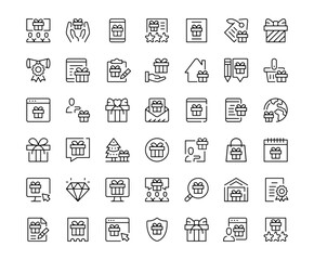 Gift icons. Outline symbols collection. Premium vector line icons set
