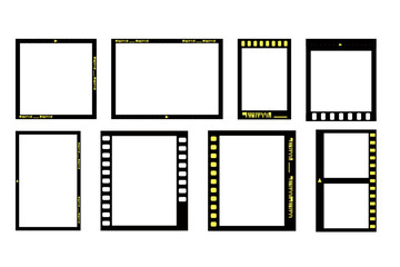 Set Of Black And Yellow Retro Film Frame Borders Designed For Photography, Video Editing, And Creative Design Projects