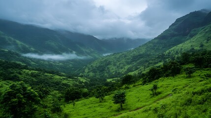 Fototapeta premium sunrise mountain range with mist rolling over the landscape