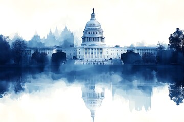 Watercolor Portrait of the US Capitol Building