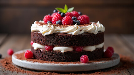 Exquisite black forest cake with dark chocolate shavings and whipped cream