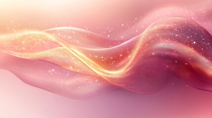 Abstract flowing pink and golden waves with sparkling effects