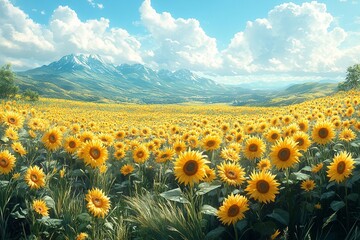 Obraz premium field of sunflowers and blue sky
