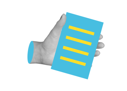 Document with business contract for professional use. Hand holding legal paper for signing agreement or project deal. Isolated on white background.