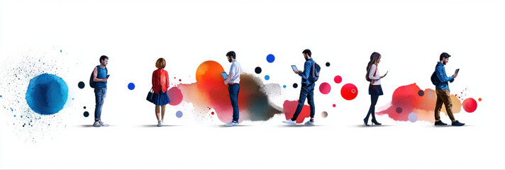 Collection of watercolor element and decoration for website design : Abstract watercolor people in various activities
