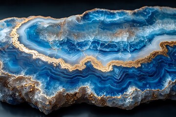 Fototapeta premium Close-up of a stunning blue and gold agate slice.