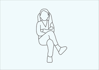 Minimalist Line Art of a Sitting Woman in Relaxed Pose