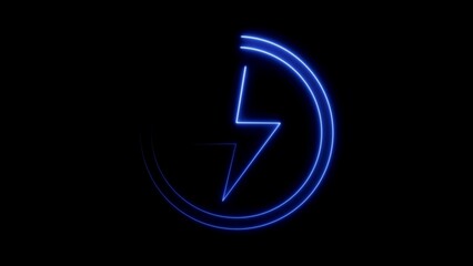 Neon lightning bolt. Glowing Electric power bolt icon illustration on black background.