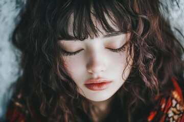 Fototapeta premium 優雅にまどろむ女性がアートな毛布に包まれている静かな瞬間