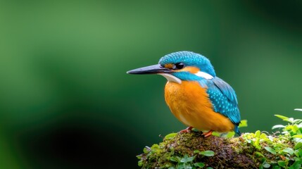 Fototapeta premium Kingfisher perched, forest, vibrant plumage, nature