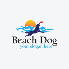beach playing dog logo design vector