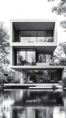 Fototapeta premium Clean minimalist house with open space high resolution photo