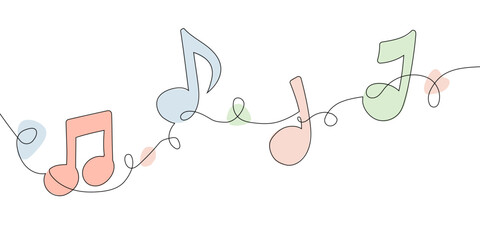 Minimalist Continuous Line Drawing of Music Notes