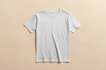 A classic white t-shirt displayed on a soft, neutral background, perfect for showcasing casual wear or fashion products with a clean and simple design