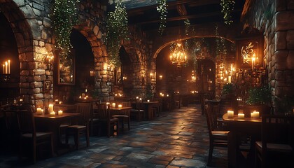Fototapeta premium Medieval Dining Hall, Interior, Ambiance, Calm